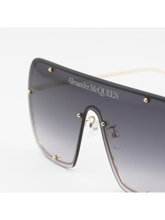 Alexander McQueen AM0362S 003 Unisex Sunglasses Gold Shield Frame, Grey Lenses main image 9